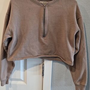 Urban Outfitters Brown Half-Zip Cropped Hoodie